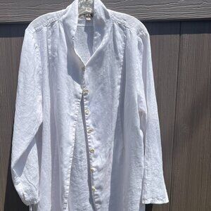 FLAX White Linen Tunic Length Jacket - Size L